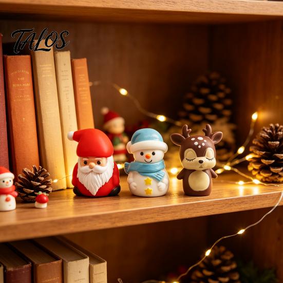 Cute Holiday Desk Ornaments Christmas Vinyl Figurines, Santa Claus Snowman Reindeer Mini Statue, Decorations for Micro Landscape Small Desktop