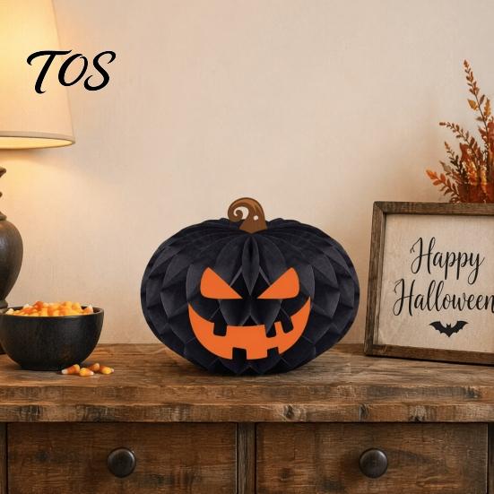 Festive Paper Decor Halloween Honeycomb Ornament, Pumpkin Spider Hanging Seasonal Holiday Decoration for Home Office Classroom Party Supplies