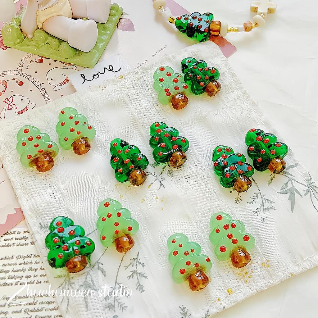 Hand-Painted Christmas Tree Glass Beads for DIY Jewelry & Phone Chains