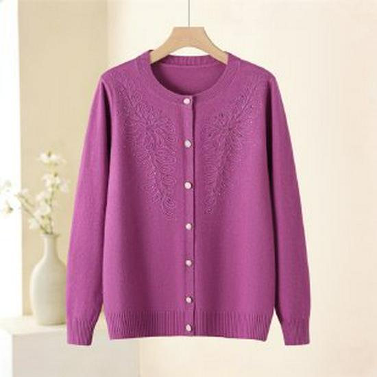 Elegant Mom-Style Knit Top: Chic Spring & Autumn Fashion for Middle-Aged Women