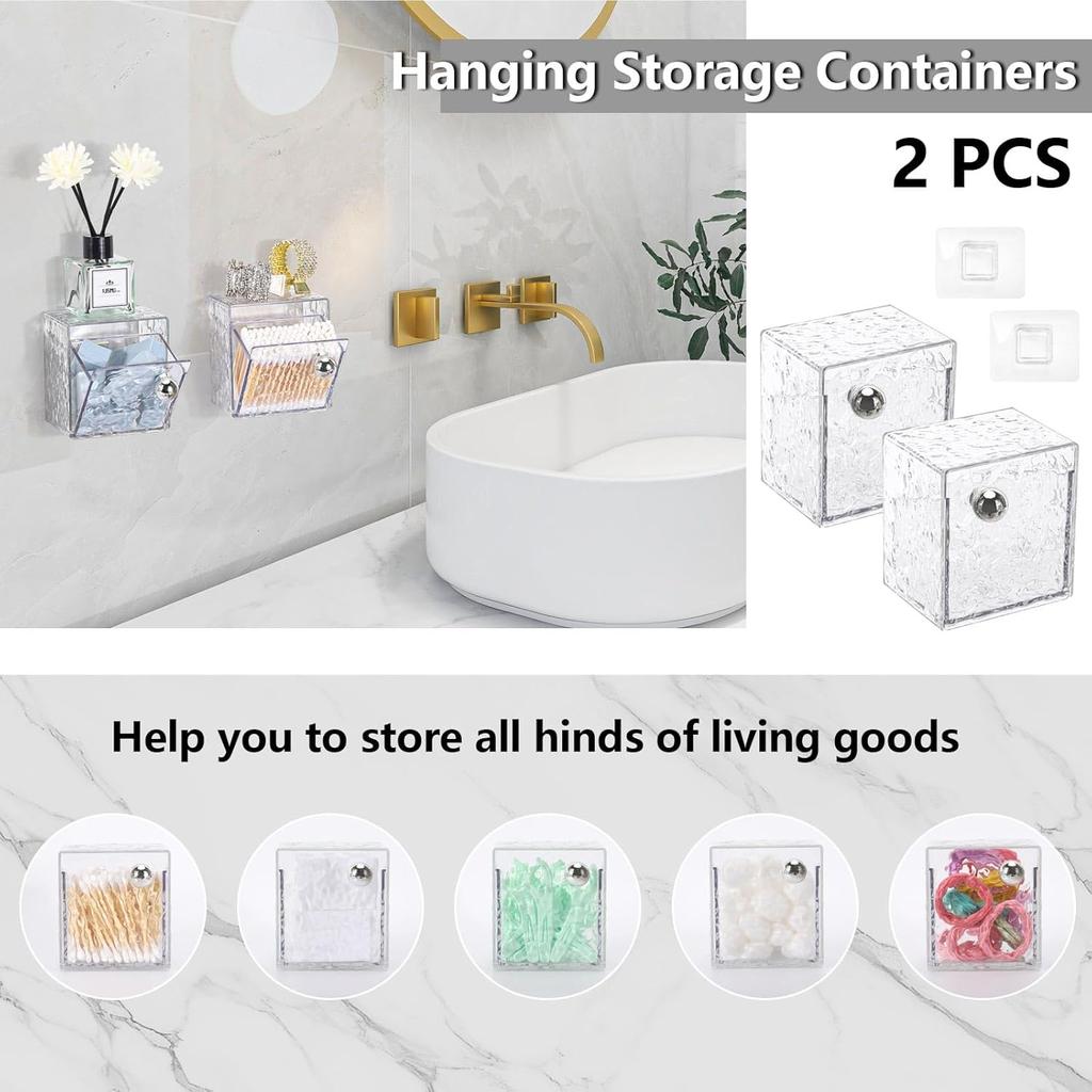 Tecbeauty Qtip Holder - Cotton Swabs, Rounds, Pads Dispenser - Bathroom Aesthetic Decor, Clear, Set of 2