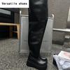 Winter Chunky Women Knee High Boots Fashion Slip On Pleated Long Booties Square Heels Party Dress Ladies Shoes