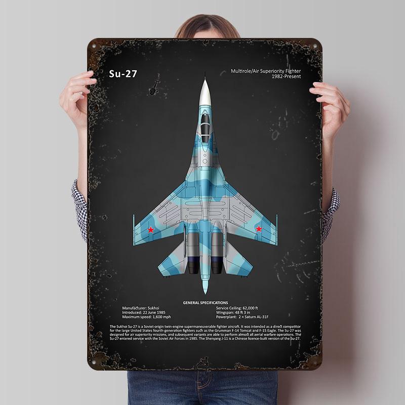 

Сухой Су-27 Металлическая Пластина Индивидуальное Настенное Искусство Ретро Винтажные Жестяные Вывески для Мужской Комнаты Современные Домашние Украшения Дом 20x30cm（7.8x11.8inch）