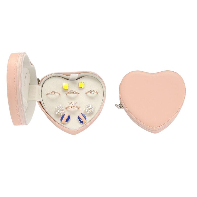 New Compact Heart-shaped Jewelry Box - Portable Ear Stud and Earring Storage Box 10.5*9.5*4.5CM&PU розовый