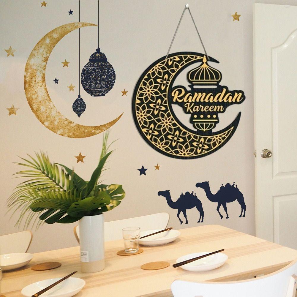 Round Plaque Eid Mubarak Wall Pendant Carved Ramadan Gift Ramadan Festival