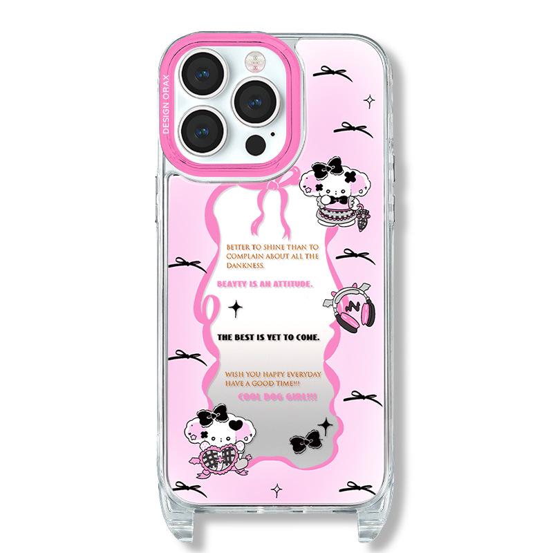Zhitai iPhone Shell: Compatible with iPhone 12, 13, 14, 15 Pro Max; Lanyard Mirror Case with Cartoon Design