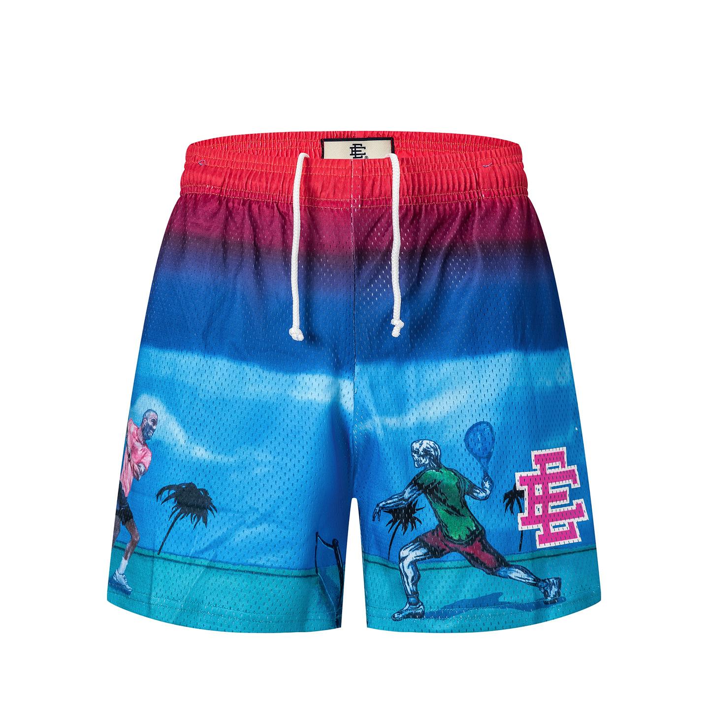EES-07 Men s Mesh Quick Dry Beach Shorts, Summer Sports Tennis Print Gradient Board Swim Trunks S