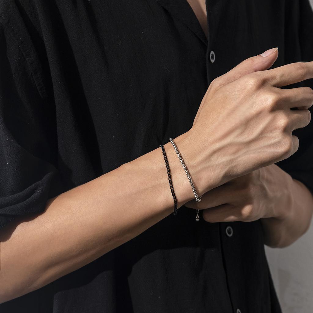 Punk Trendy Simple Square Pearl Chain Bracelet Cool Men's Trendy Double Layer Stacked Spray Paint Men's Bracelet