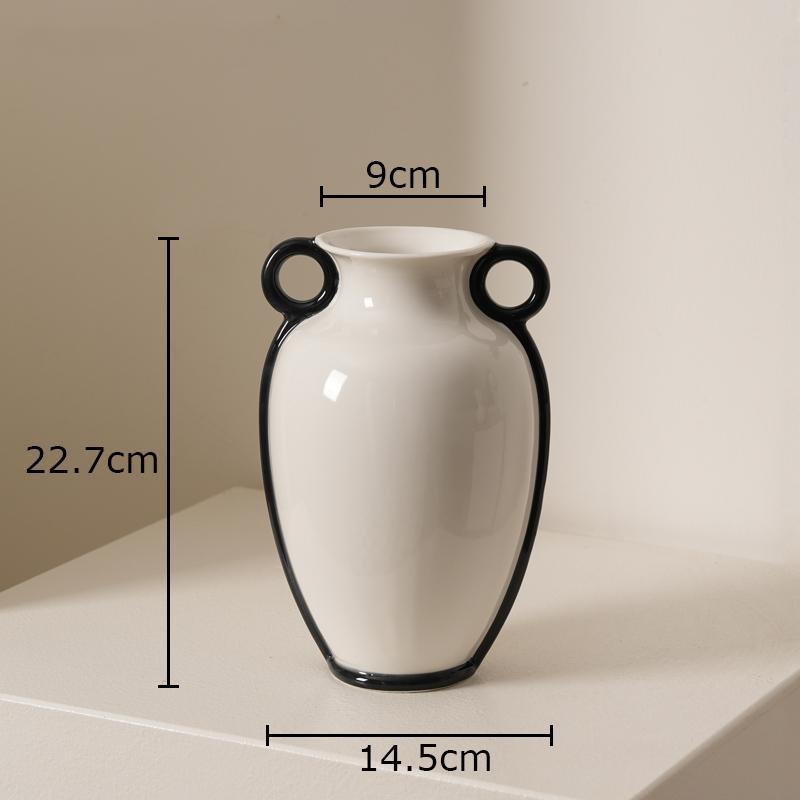 Double-ear Handles Ceramic Vase Minimalist Flower Pots Desk Decoration Flower Arrangement Floral Vases Room Aesthetic Decor