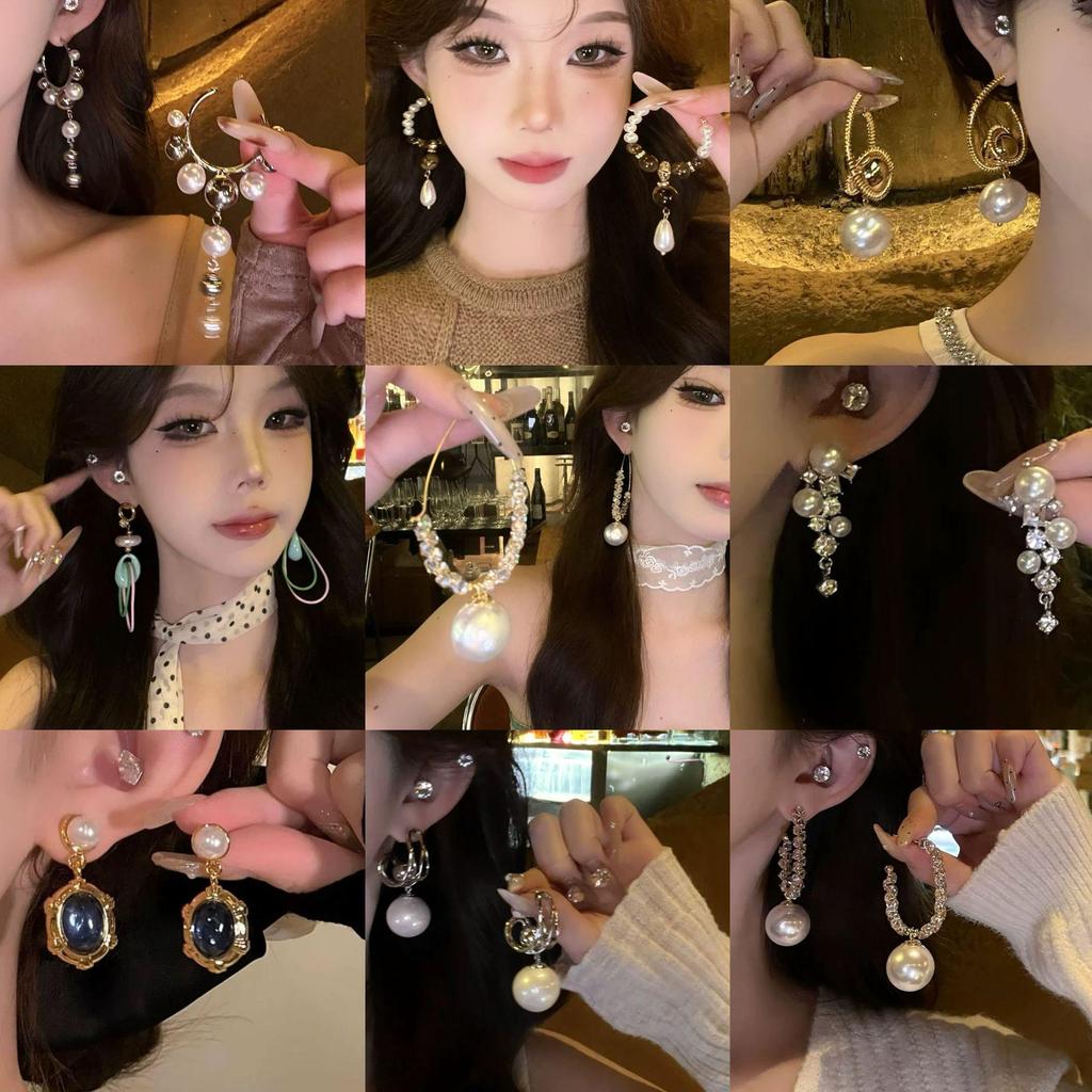 French Silver Needle Geometric Pearl Tassel Earrings - Luxurious Fashion Earrings with High-End Design