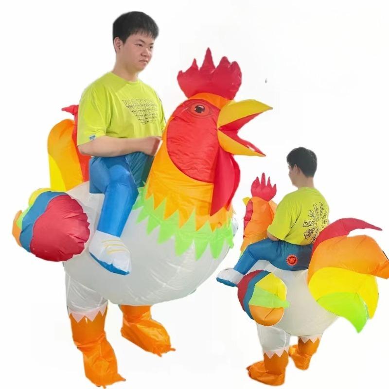 Colorful Inflatable Rooster Costume Halloween Makeup Dance Party Holiday Decorations, Big Inflatable Rooster Costume