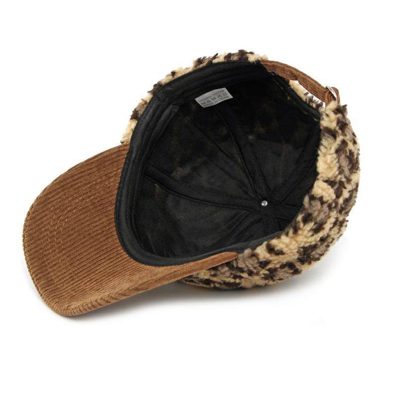 Lamb Wool Hat Women's Autumn Winter Thick Warm Baseball Cap Sunscreen Sun Hat Leopard Print Cap