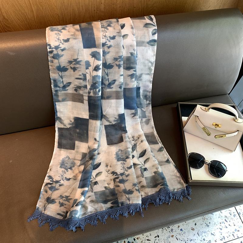 High-end shawl silk scarf women s Bali yarn silk scarf Korean plain leaf print scarf cape versatile cape cape 90*180