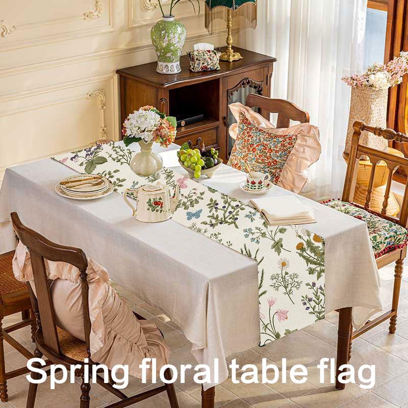 Spring Floral Linen Table Runner Decorative Dining Table Cover For Seasonal Home Decor