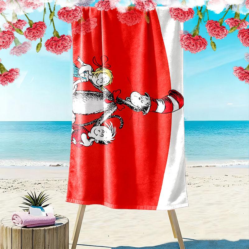 The Cat in the Hat Print Beach Towel, Large Soft Quick Dry Towel for Beach Camping Swimming