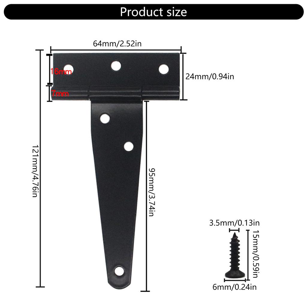 4pcs Heavy Duty T Strap Hinges Wrought Metal Hardware Rustproof Shed Door Hinges Rustproof T Hinges set for Wood Gates