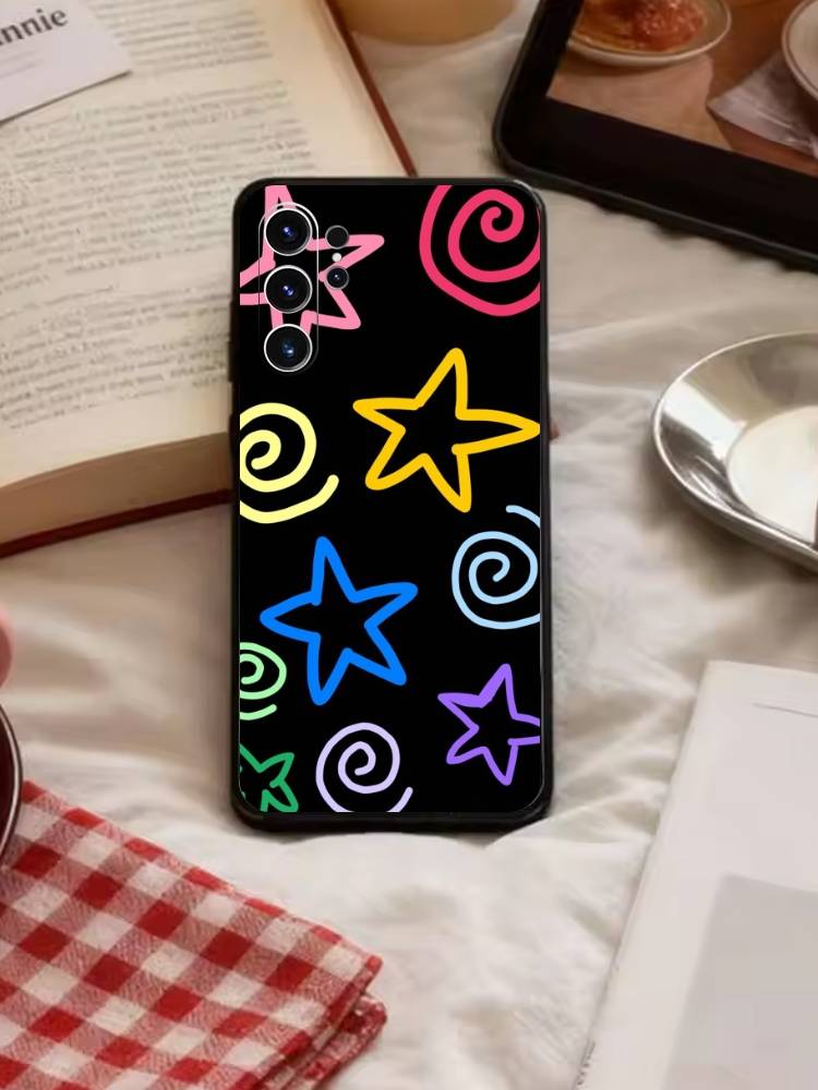 Y2K Cute Strawberry Stars Phone Case For Samsung S26,S25,S24,S23,S22,S21,S20,Plus,Fe,Lite,Others Black Cover