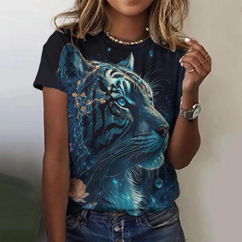 Summer Fashion Women's T-shirt Animal Flower Pattern 3D Print Casual Loose Outdoor Girl Short Sleeve Tees Top Pullover Clothing
