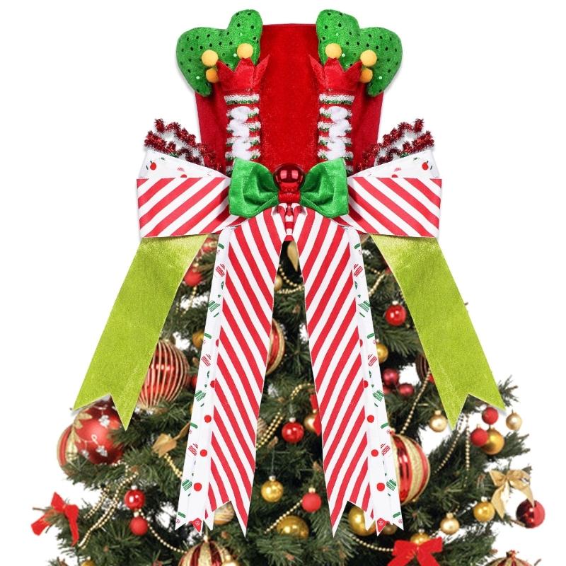 Festive Christmas Elf Hat Tree Toppers Soft Fabric Friendly Decoration For Holiday Parties Family Gatherings