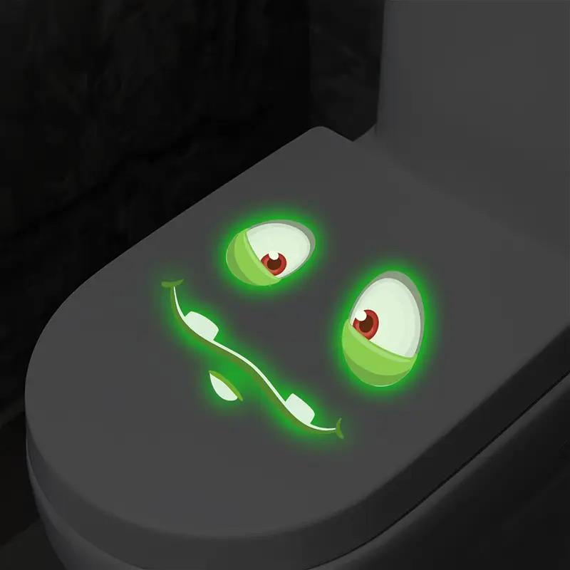Karanlıkta Parlayan Komik Yüz Tuvalet Çıkartmaları Su Geçirmez Çıkarılabilir Kendinden Yapışkanlı Pvc Çıkartmalar Banyo Dekorasyonu Duvar Çıkartmaları
