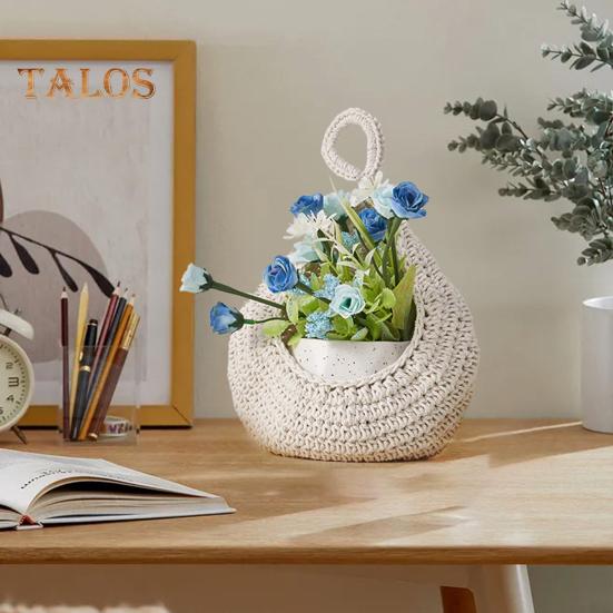 Crochet Hanging Fruit Basket Decorative Handmade Vegetable Storage Basket Mesh Bag Space-Saving Fruit Display Container Home Kitchen Decor