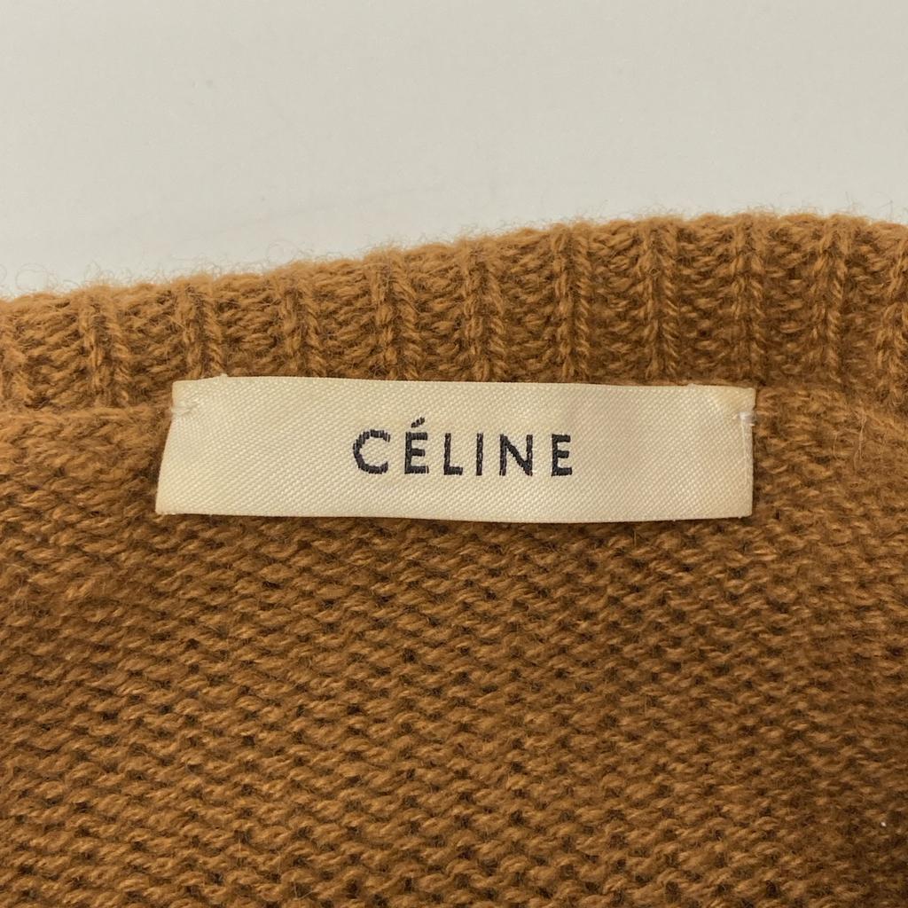 Celine Brown Triomphe Embroidery High Neck Cashmere Pullover Knit Tops XS BrownUsed