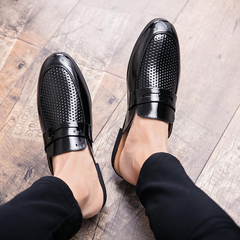 FashionAntiskid Men Slippers Leather New Loafers Casual Outdoor Non-slip Half Slipper Men Hollow Out Fashion Comfy Mens Muller Shoes