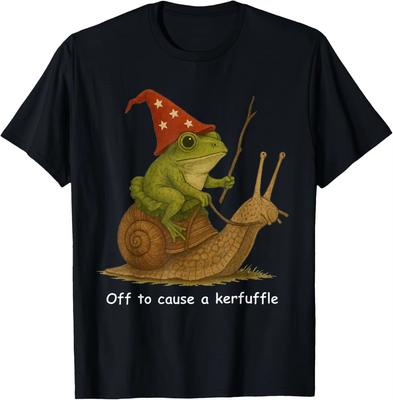 Whimsical Frog Wizard Off To Cause A Kerfuffle Meme Frog TShirt Funny Graphic Tee Unisex Cotton TShirt