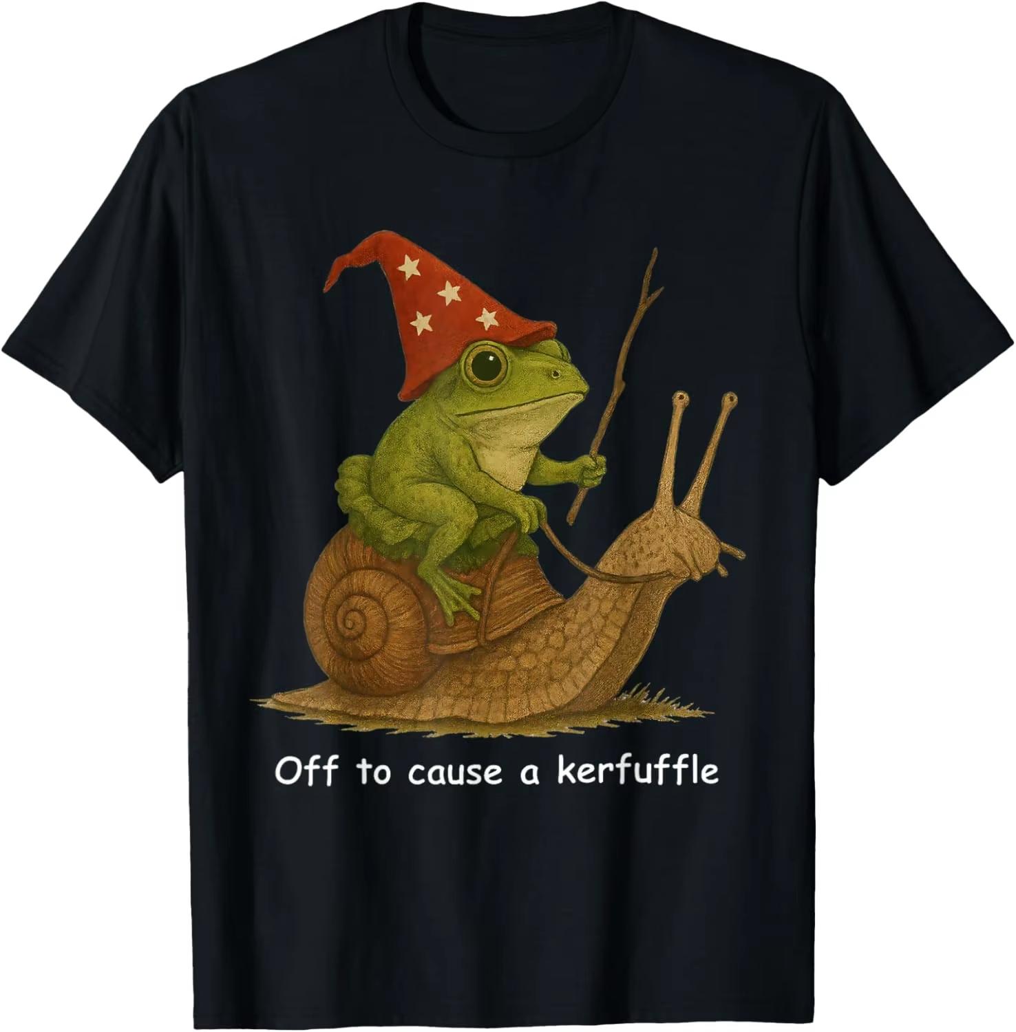 Whimsical Frog Wizard Off to Cause A Kerfuffle Meme Frog TShirt Funny Graphic Tee Unisex Cotton TShirt M