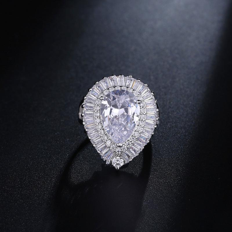Ring Hand Jewelry, Temperament Platinum-Plated Water Drop Zircon Ring For Women