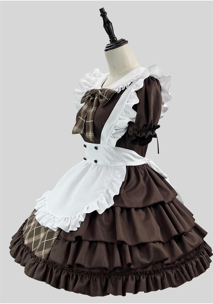 YZZYQQ Sexy and Cute Lolita Maid Anime Alice Short School Festival Brown with Size 5XL Dress, Dress, Women's Sleeves, Costume, Hat,
