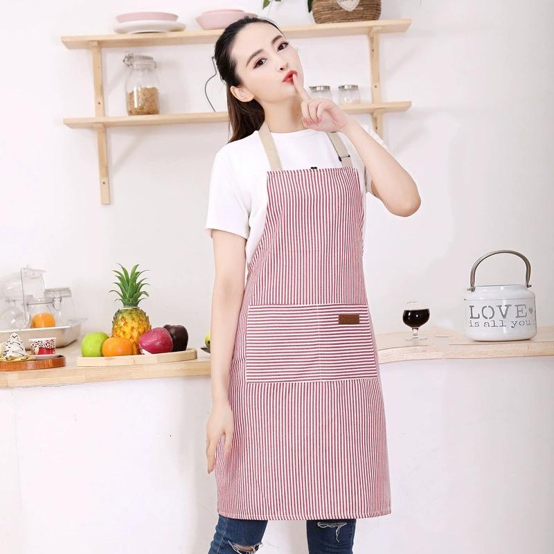 White Black Striped Man Woman Home Restaurant Kitchen Baking Nail Bib Oil Repellent Work Apron 2 Pockets Adjustable Clean Apron