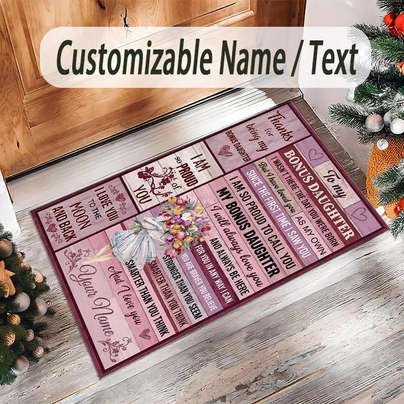 Hearts Theme Crystal Velvet Floor Rug Personalized Custom Name Text Warm Carpet Home Decoration