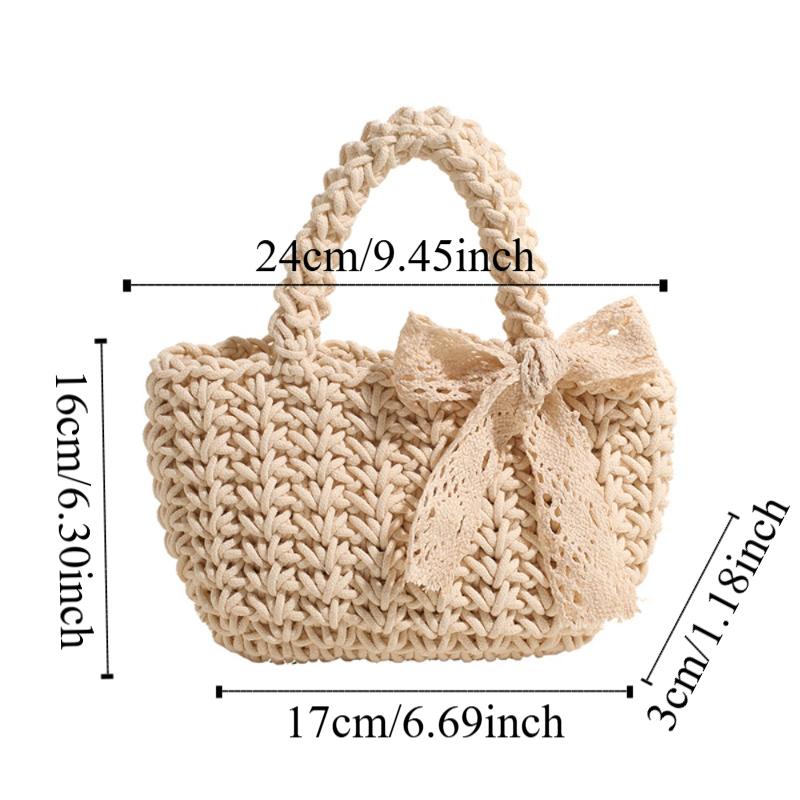 Lace Bowknot Beach Straw Bag Large Capacity Bucket Bag Trendy Braided Underarm Bag  Travel