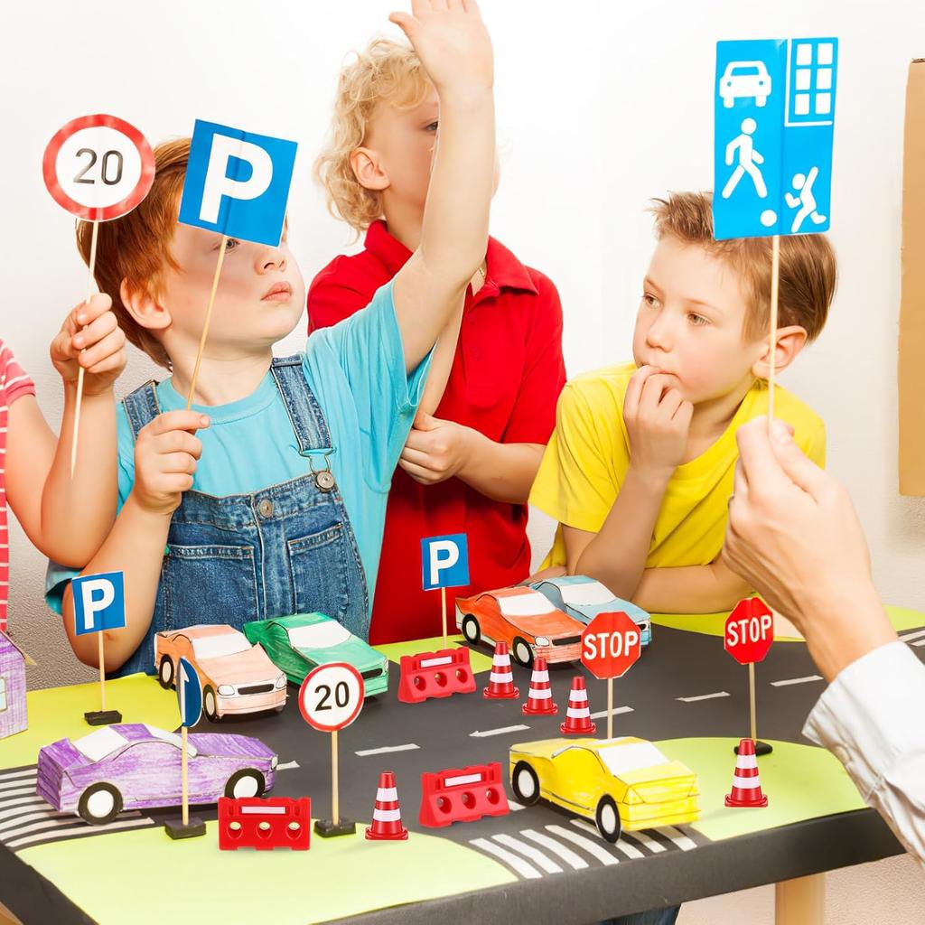 Kisangel 72 Pcs Road Sign Barricade Toy Kids Decor Mini Toys for Kids Childrens Play Sets Orange Cones Mini Safety Cones Mini Toy Traffic Cones