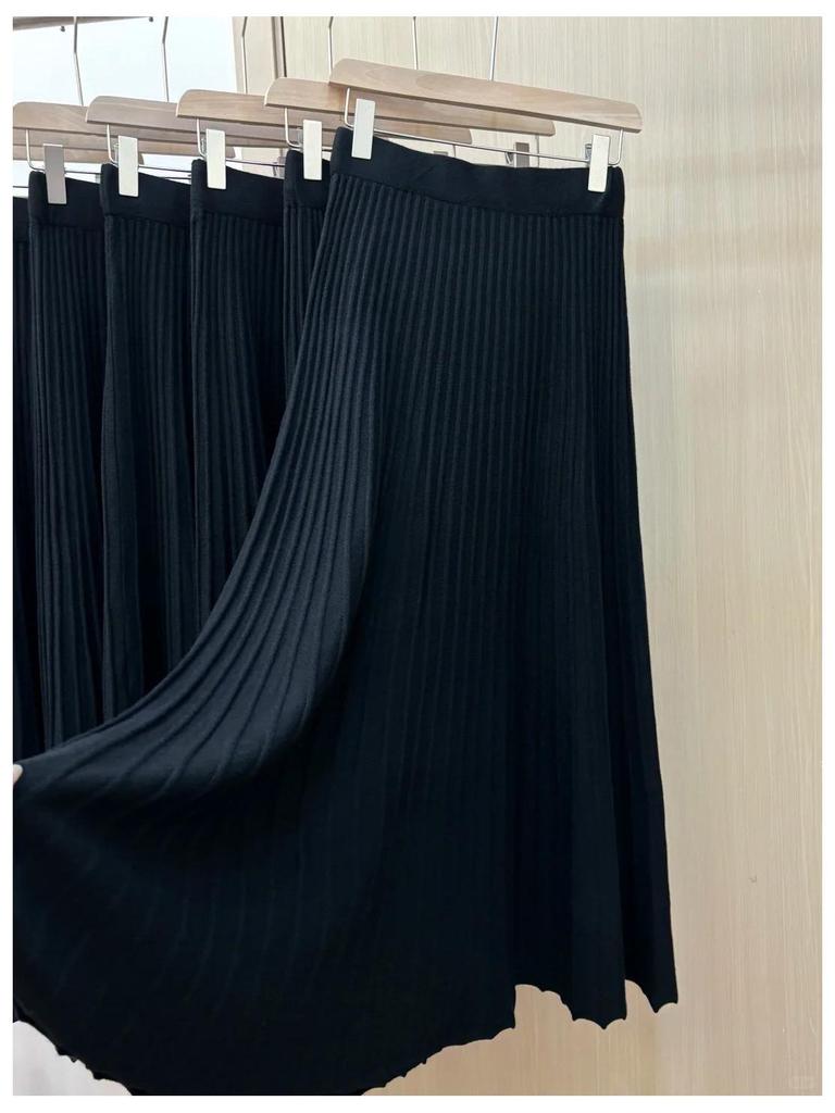 Elegant Korean Imitation Cashmere A-line Pleated Midi Skirt for Women - Autumn/Winter 2025 Slimming Drape Style