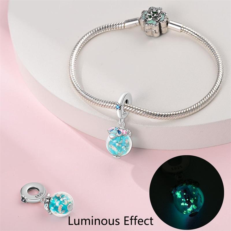 Authentic Glow-In-The-Dark Firefly Dangle Charm Fit Original Bracelet Diy Copper Flower Lantern Charms For Jewelry Making