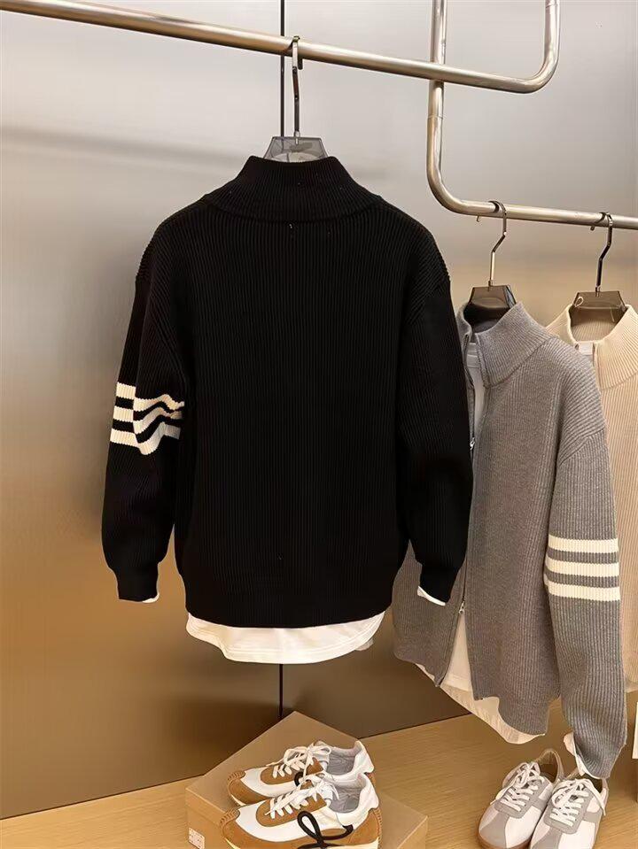 Herrhalsad kofta tröja rock – Vår & Höst Lös passform, Mångsidig & Trendig stickad tröja