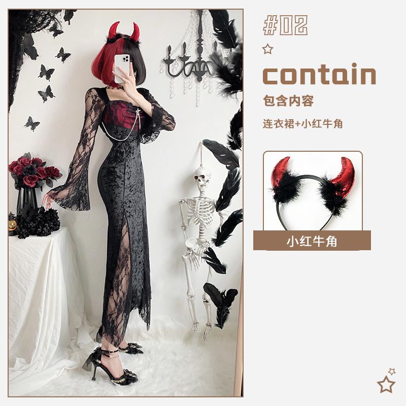 Dark goth halloween costume black dress witch long dress vampire bride outfit wind
