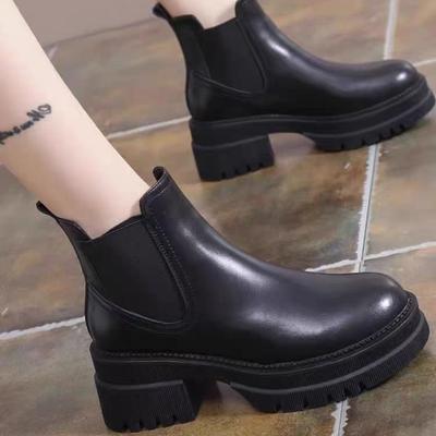 Short Boots British Style Round Head Chelsea Boots Children's Martin Boots Women's 2025 New Autumn and Winter Single Boots Thick Heel Thick Sole