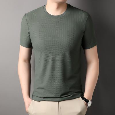 Summer Ice Silk Short-sleeved T-shirt Men's Round Neck Fashionable Casual Solid Color Men's Half-sleeved Breathable Top T-shirt for Men