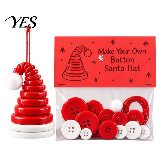 DIY Ornament Making Set Christmas Button Pendant Craft Kit for Kids Adults, Handmade Santa Hat/Bell/Gnome/Wreath Hanging Kindergarten Project