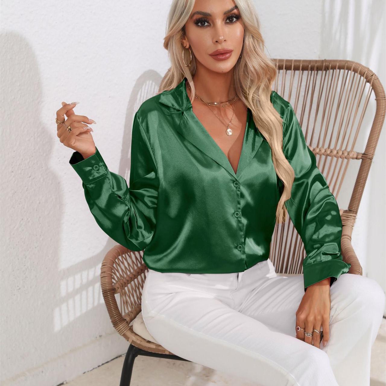 GMXIA Женские модные повседневные однотонные блузки и рубашки-поло с длинным рукавом — фото 9