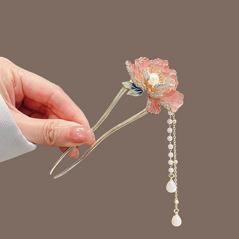 Tassel Hanfu Hair Chopsticks Headpieces U Shape Pearl Flower Hair Fork Hairpin Hair Accessories Chinese Style Hair Stick Party