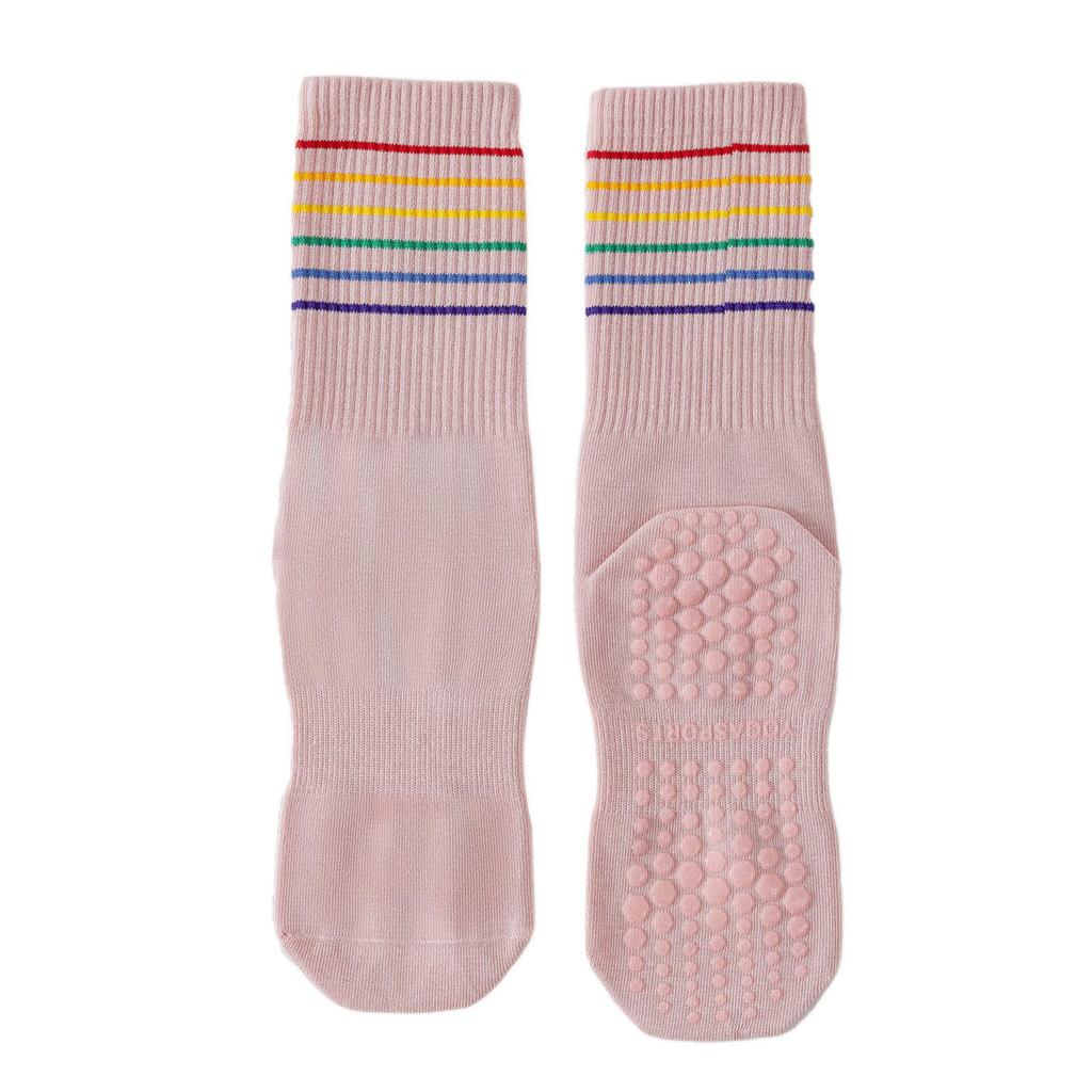 1 Pair Yoga Socks Anti Slip Silicone Mid-Calf Women Sports Socks 95% Cotton Sweat-Absorbent Anti-Odor Breathable Socks
