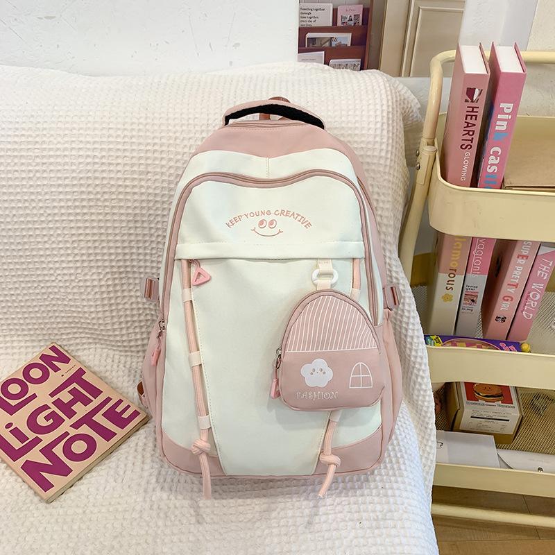 Schoolbag College Style School Bag Women's Versatile Contrast Color Large Capacity Backpack Junior High School High School Student Lightweight