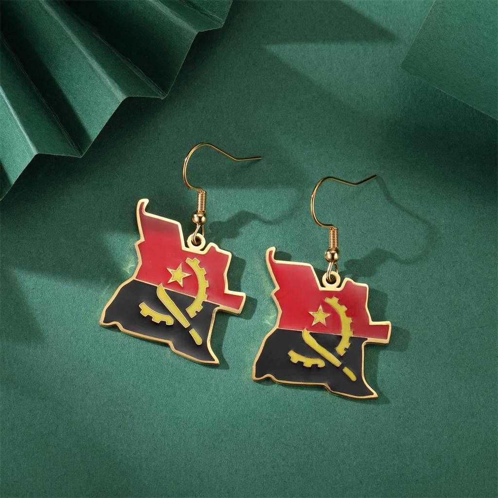  Drip Oil Angola Map Earrings For Women Stainless Steel Fashion Charm Angolan Flag Pendant Earring Jewelry Party Gifts