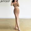 BITCED Fall Women's Solid-Color Slim-Fit High-Waisted Fashion O-Neck Long-Sleeve Mesh Dress