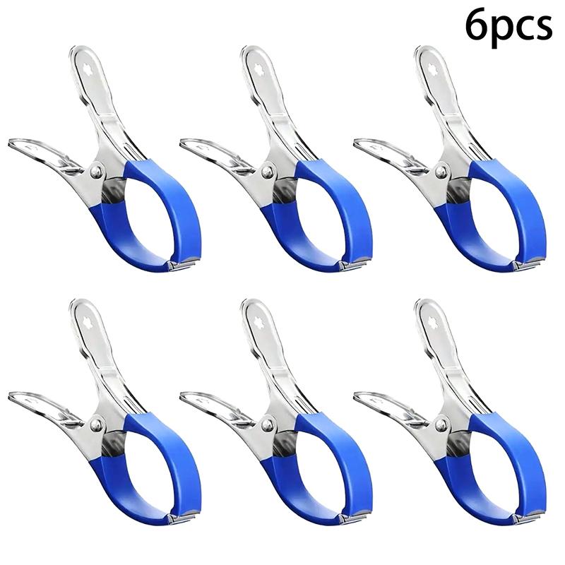6 Pieces Durable Stainless Steel Pool Cover Clips With Blue Plastic Handles - Heavy Duty Windproof Spring Clips For Secure Above