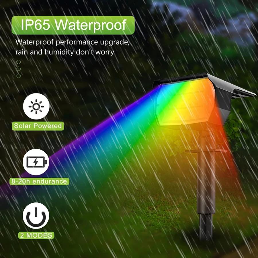 Solar Spot Lights Outdoor Color Changing 7 Modes Christmas IP65 Waterproof Landscape Spotlights Dusk To Dawn For Patio Garden